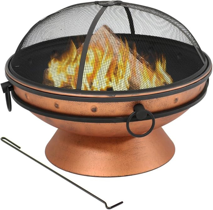 Sunnydaze Large Copper Finish Outdoor Fire Pit Bowl - Round Wood Burning Patio Firebowl with Port... | Amazon (US)