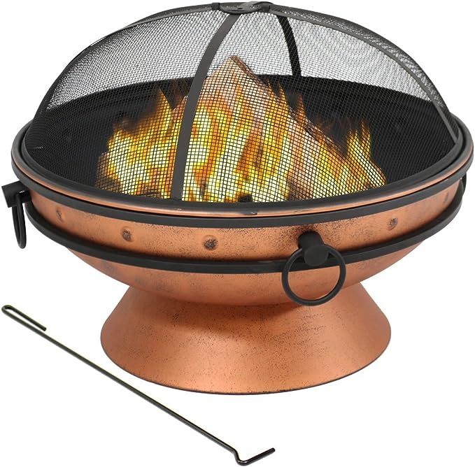 Sunnydaze Large Copper Finish Outdoor Fire Pit Bowl - Round Wood Burning Patio Firebowl with Port... | Amazon (US)