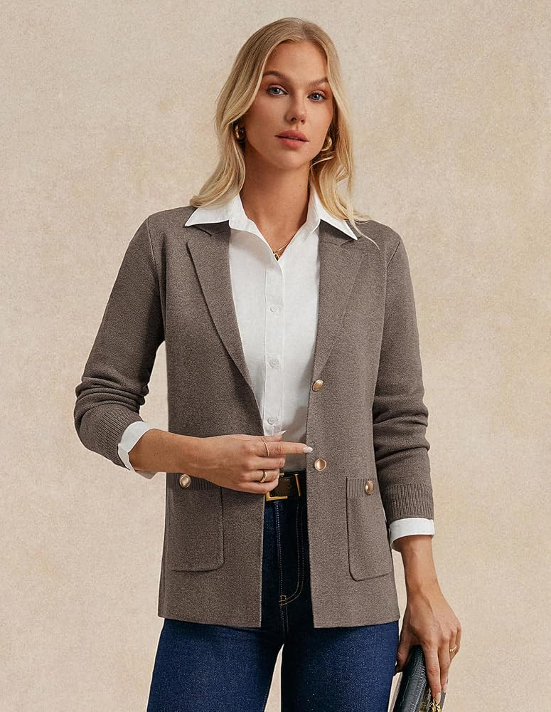 GRACE KARIN Women Sweater Blazers Business Casual Long Sleeve Work Cardigan Open Front Lapel Suit... | Amazon (US)