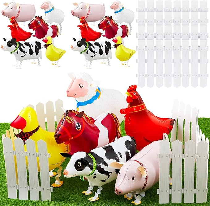 Soulchen 16 Pcs Adopt a Farm Animal Party Favor Include 12 Walking Animals Balloons and 4 Picket ... | Amazon (US)