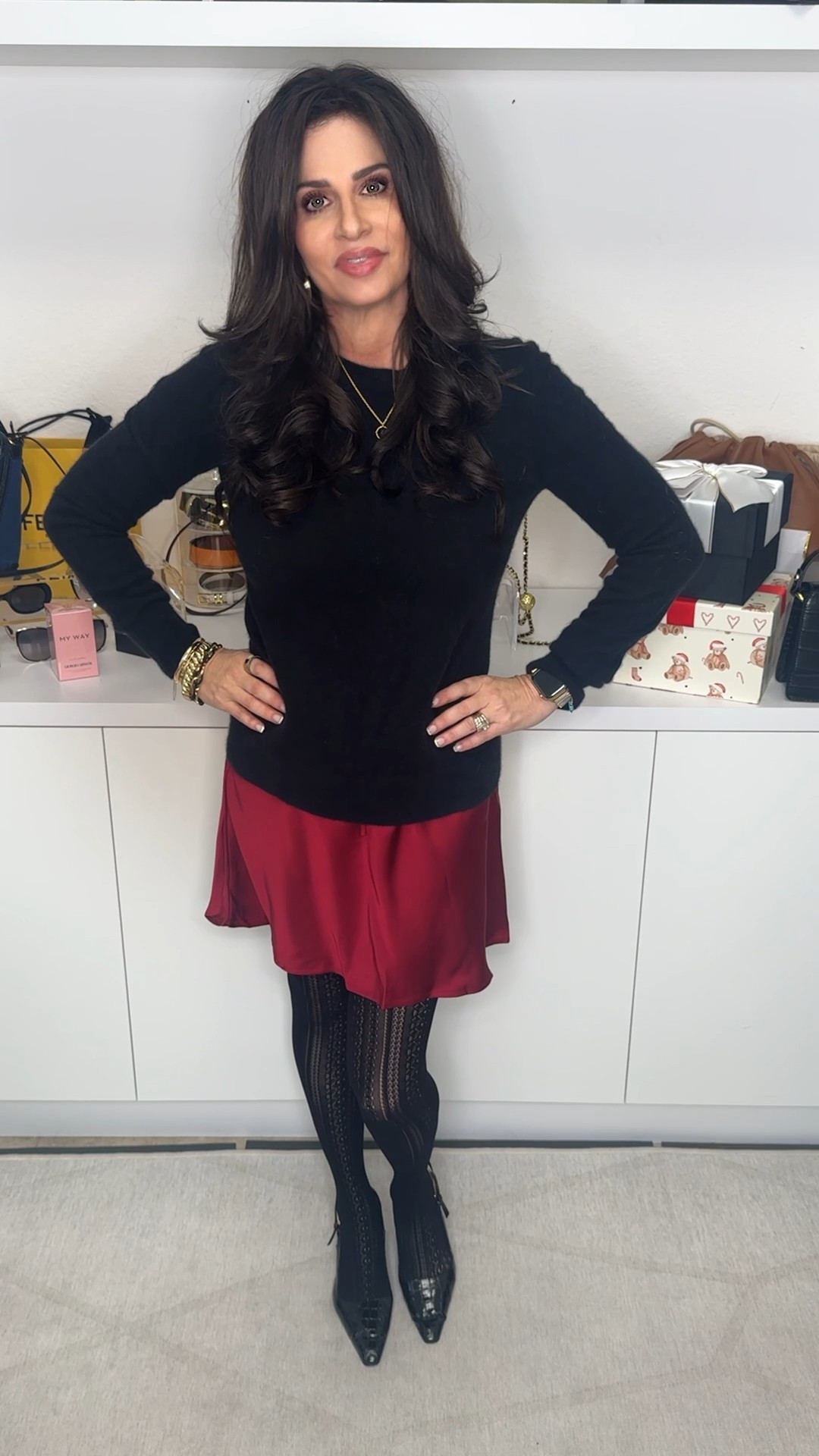 Such a fun winter look . Skirt XS , sweater sm  , Heels tts , handbag on sale #winterstyleinspo #cashmeresweater 

#LTKSaleAlert #LTKSeasonal #LTKOver40

#LTKFindsUnder50 #LTKootd #LTKOver40