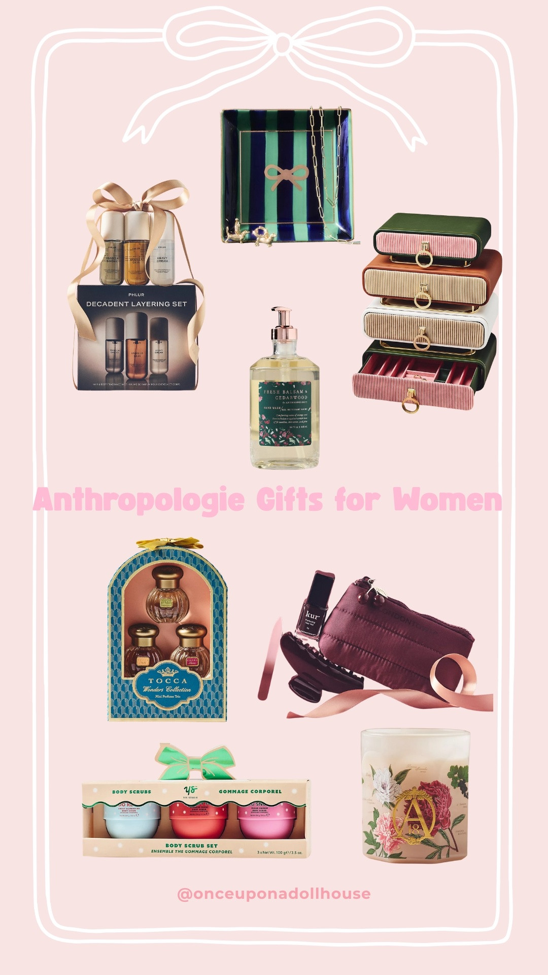 Anthropologie gifts for women!  

Body mist set, liquid soap, perfume set, essentials kit, body scrub, trinket tray, candle, jewelry box

#LTKHoliday #LTKSaleAlert #LTKGiftGuide