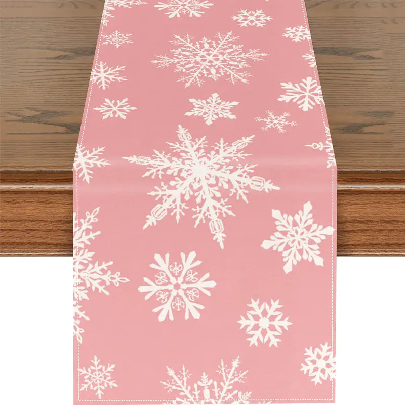 1pc, Linen Table Runner, Merry Christmas Table Runner, White Snowflake Pattern Pink Table Cover, ... | Temu Affiliate Program