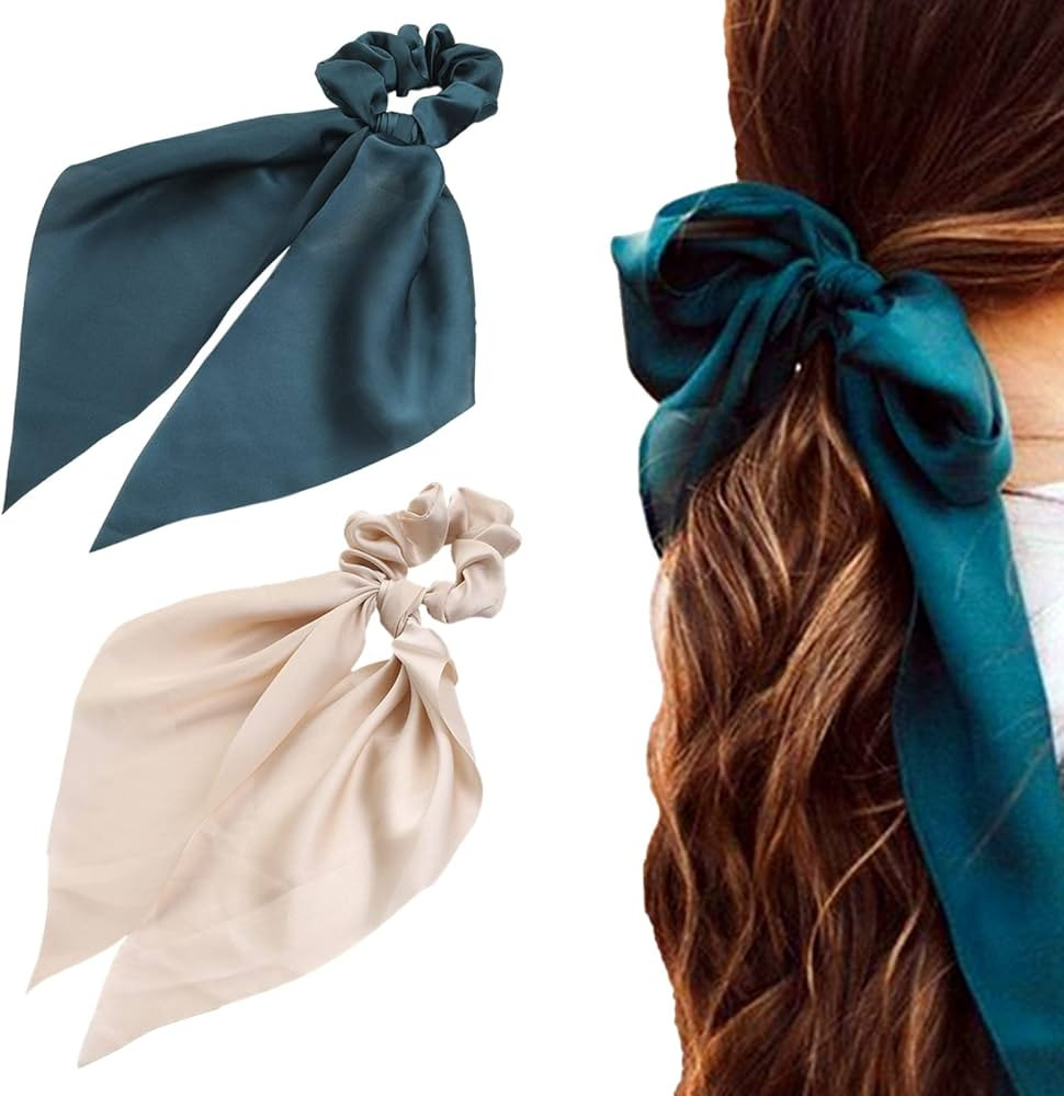 SCRMROIA Silk Satin Scarf Scrunchies, Hair Scarf Scarves, Long Tails Scrunchy, Bowknot Hair Bands... | Amazon (US)