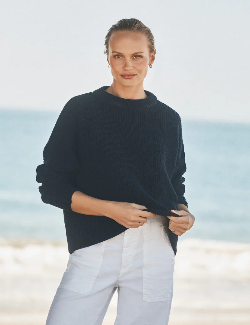 MONTECITO SWEATER Marine, Pure Italian Cotton | Frank & Eileen