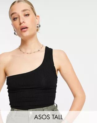 ASOS DESIGN Tall one shoulder crop top in rib in black | ASOS (Global)