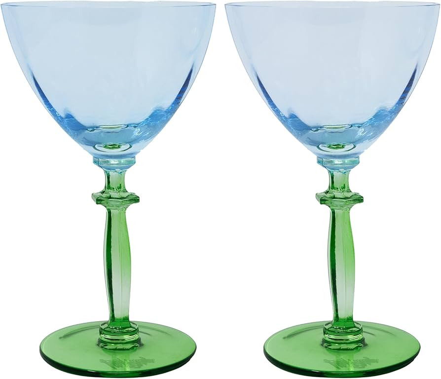 Lilly Pulitzer Colored Wine Glass Set with Scultped Stems, Cute Cocktail/Bar/Coupe Glasses, Set o... | Amazon (US)