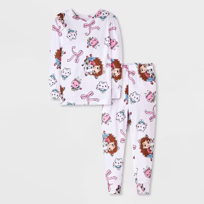 Toddler Girls' 2pc Gabby's Dollhouse Long Sleeve Viscose Snug Fit Pajama Set - White | Target