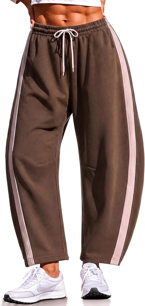 EXLURA Womens Cotton Barrel Sweatpants Drawstring Wide Leg Track Trousers | Amazon (US)