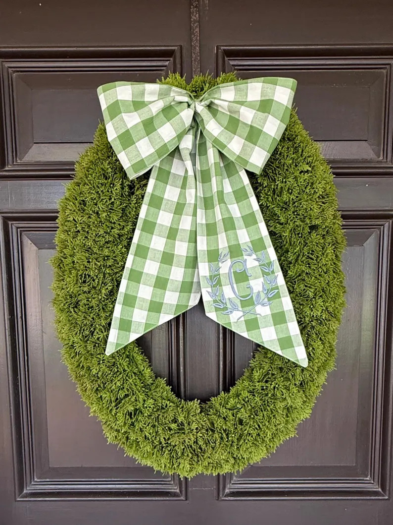 Fern Green Buffalo Check Wreath Sash, Monogram Available, Fall Wreath Sash, Christmas Wreath Sash... | Etsy (Global)