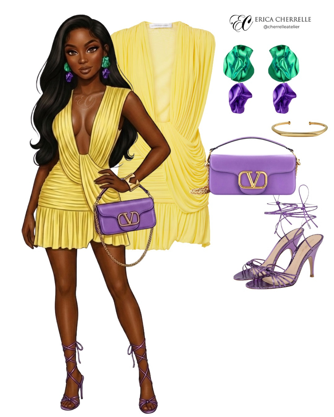 Hello, Yellow!  ☀️💜 Whether you're jet-setting to Capri or attending an exclusive rooftop soirée, we specialize in curating vacation wardrobes that look like an absolute dream in every photo. 

☀️💜 This canary yellow draped dress paired with striking orchid purple and emerald accents is the absolute blueprint for high-fashion resort wear.

Tap the link in my bio to book your custom resort styling package and let’s start packing your next iconic look! 🌴✨

✔️ DM/Email for styling services
•
• Product Links in Bio 🔗 
• Save this post for future inspo
Follow @cherrelleatelier on IG for daily outfit inspiration

#ResortWear #SummerFashion  #LuxuryStyling #PersonalShopper #VacationStyle

#LTKootd #LTKTravel #LTKU