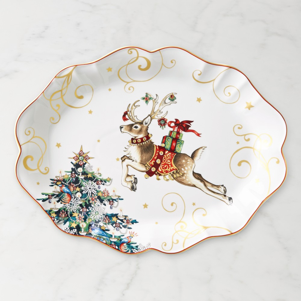 'Twas the Night Before Christmas Reindeer Scalloped Oval Platter | Williams-Sonoma