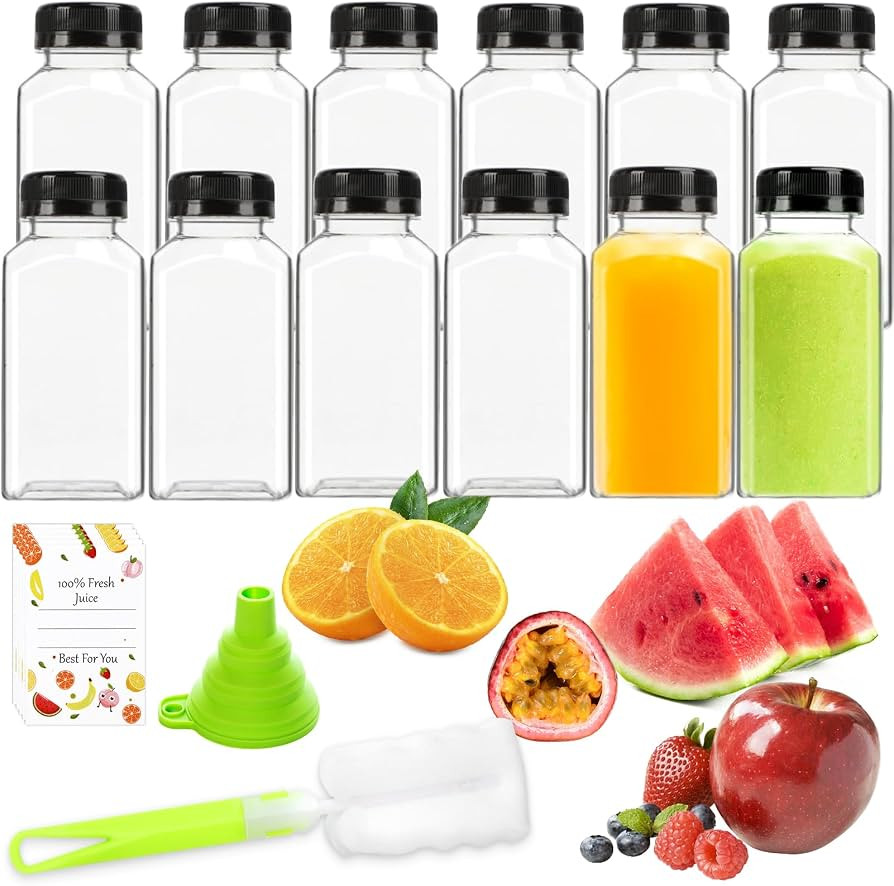 Leaflai 250ml Juice Bottles 12 Pack - 8oz Shot Bottles, Plastic Bottle with Leak-Proof Lids and L... | Amazon (UK)