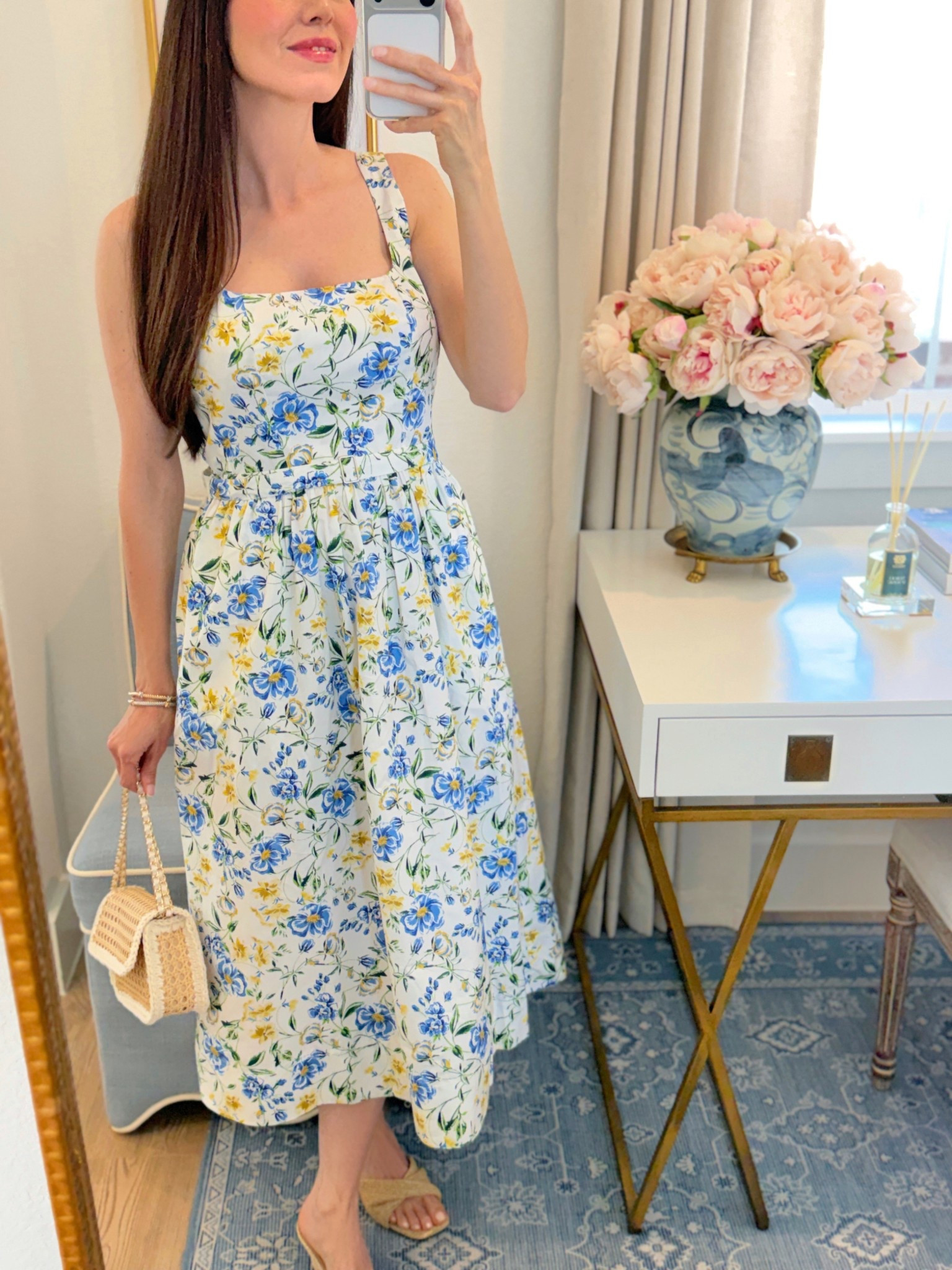 The perfect spring dress under $40 is back in stock! 100% cotton and great fit! Runs true to size, wearing XS 

Floral dress blue dress white dress yellow dresses spring outfit 2026 feminine style #walmartstyle 