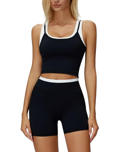 Amazon.com: 2 Piece Workout Sets for Women Racerback Color Block Tank Tops Matching High Waist Tu... | Amazon (US)