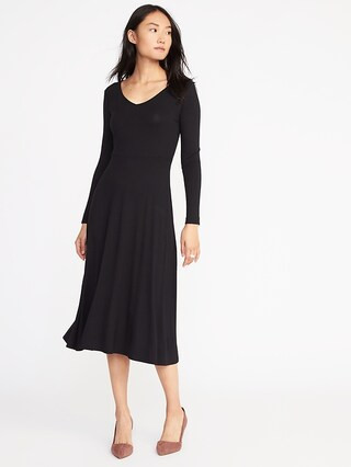 Old Navy Womens Jersey Fit & Flare Midi For Women Black Size L | Old Navy US