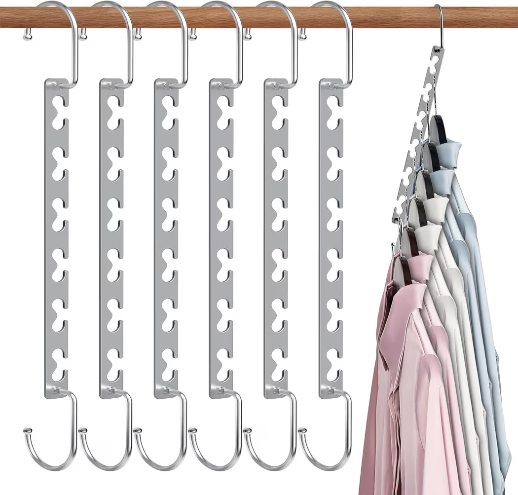 Space Saving Hangers for Clothes 6 Pack, Sturdy Metal Hangers Wardrobe Organizer, Magic Cascading... | Amazon (US)