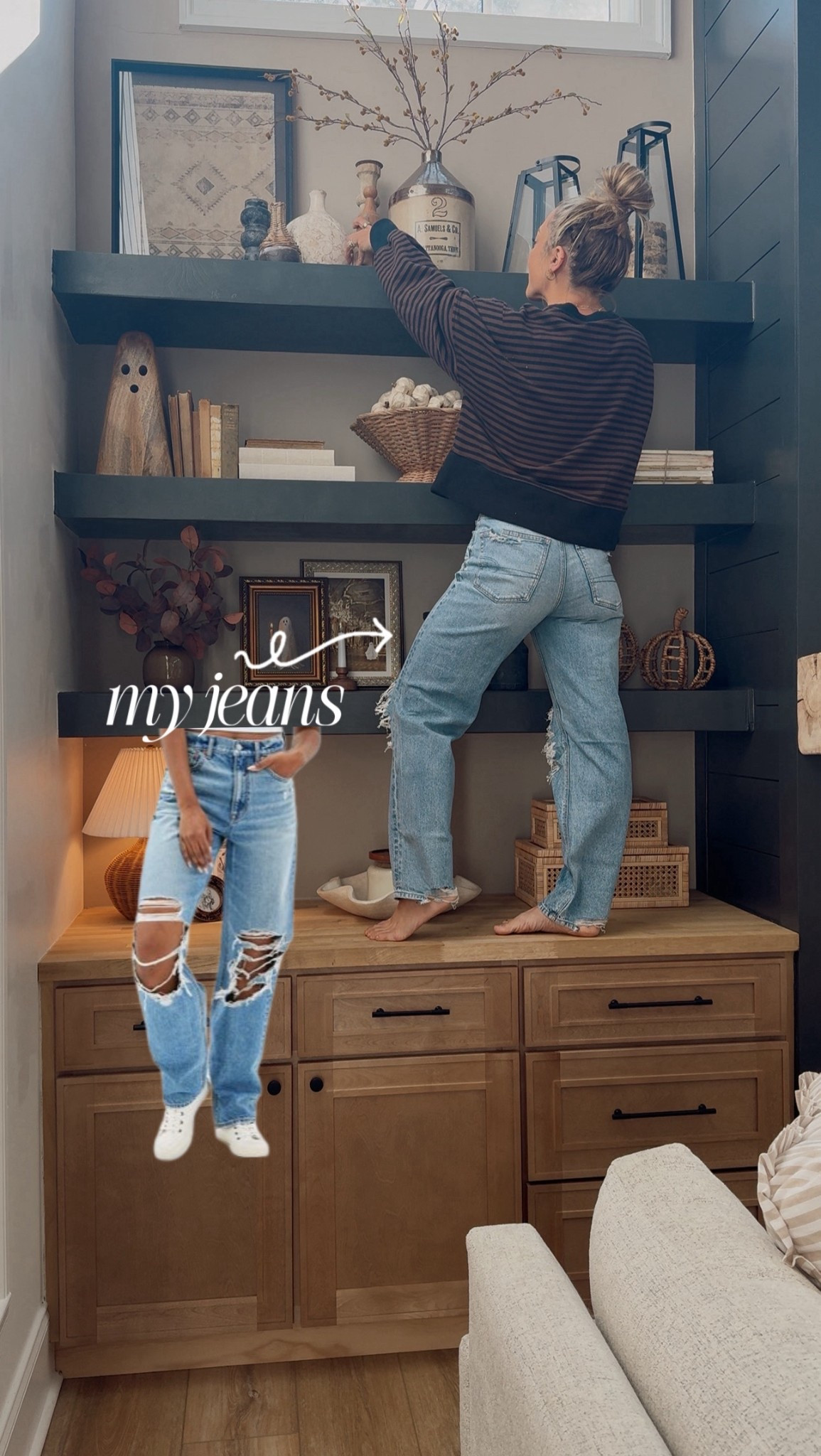 Exact Jean: AE Strigid Ripped Highest Waist Baggy Straight Jean 👖 the sizes are mostly sold out online but thought you might be able to do the store locator to see if they’re close to you! 🤎 also linked a few more similar! I’m wearing a 2 regular. 

#LTKFindsUnder100 #LTKSeasonal #LTKFallSale