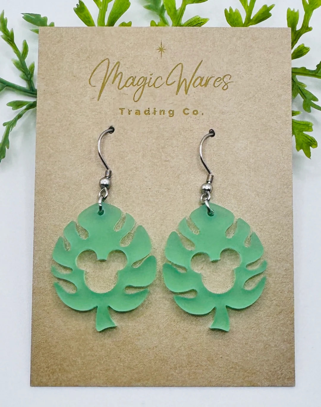 Tropical Monstera Mouse, Laser Cut Light Green Matte Acrylic Earrings, Monstera Leaf Dangle Earri... | Etsy (US)
