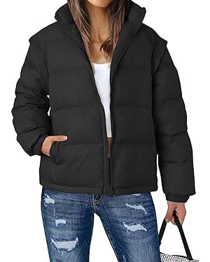 MEROKEETY Women's Puffer Jacket Sleeveless Zip Up Removable Sleeve Oversized Winter Down Vest Qui... | Amazon (US)