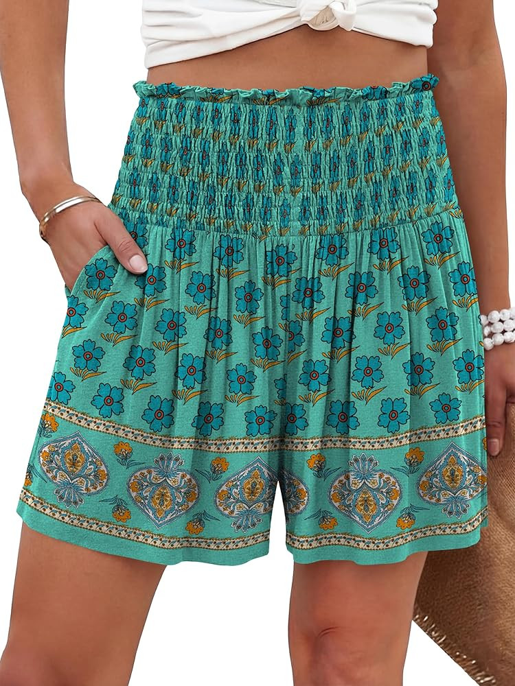 ANRABESS Shorts for Women Summer Casual High Smocked Waist Wide Leg Lounge Comfy Baggy Shorts 202... | Amazon (US)