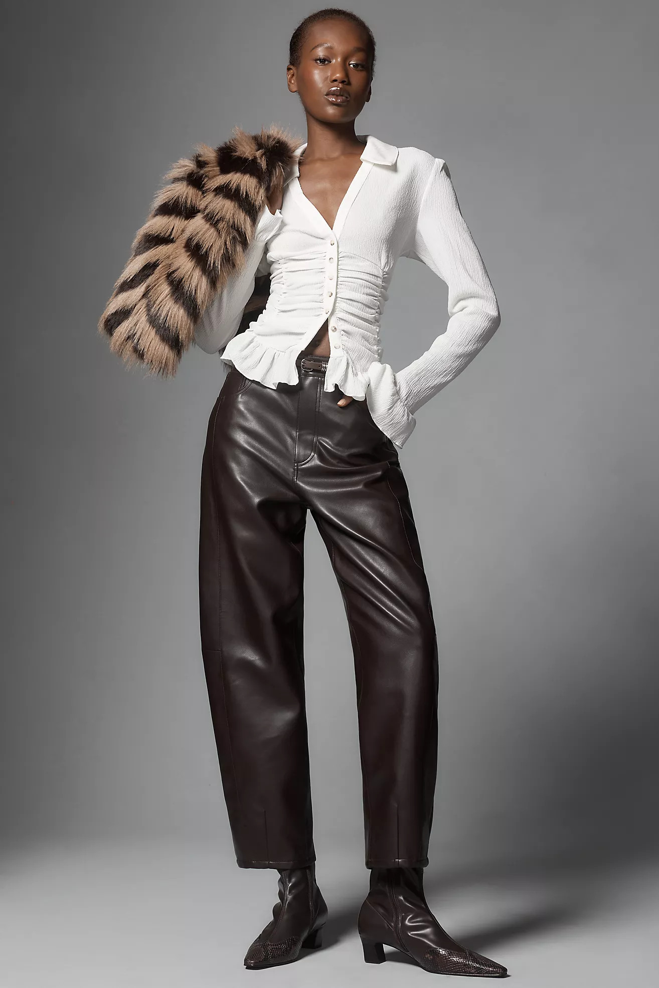 Pistola Eli Faux Leather High-Rise Barrel Pants | Anthropologie (US)