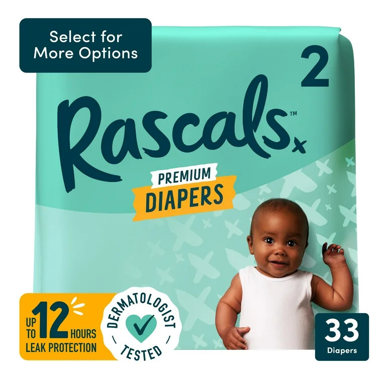 Rascals Premium Absorbent Baby Diapers Size 2, 33 Count | Walmart (US)