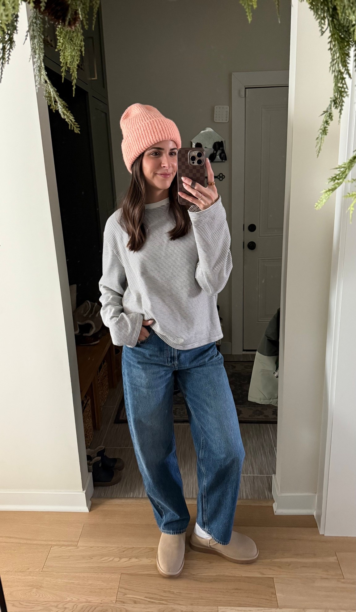Beanie is a few years old from Target, but I linked a couple really similar ones! 
Long sleeve: true to size, sized up for a roomy fit 
Jeans: tts (27) subtle barrel leg 
Uggs: size down for half sizes (also linking the water/stain spray I use for these!) 

#LTKootd #LTKFindsUnder50 #LTKmomlife