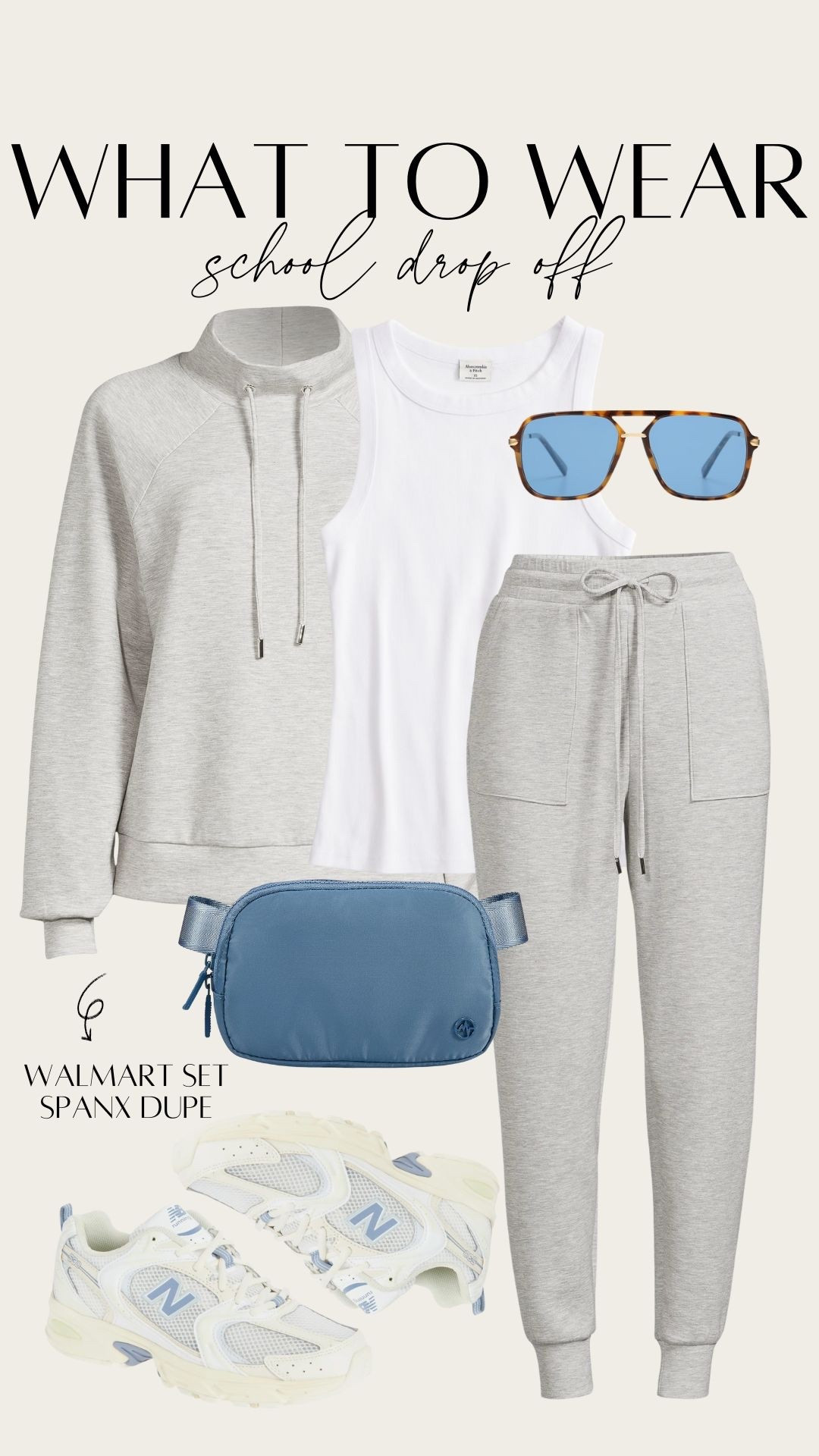 What to Wear: School Drop Off 

Grey scuba kit hoodie and sweat pants, lululemon look for less from Walmart! Blue lululemon look for less belt bag/fanny pack. New balance dad sneakers.  

 #LTKActive #LTKSaleAlert #LTKFindsUnder50