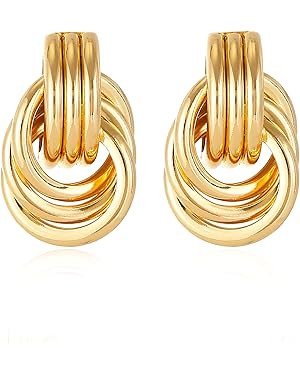 Chunky Gold Knot Heart Earrings for Women Colored Drop Dangle Statement Earrings Trendy Link Earr... | Amazon (US)