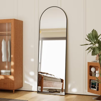 57"x22"  Full Length Mirror, Wall Mirrors Hanging or Leaning Arched-Top Full Body Mirror with Stand for Bedroom, Dressing Room, Black | Target