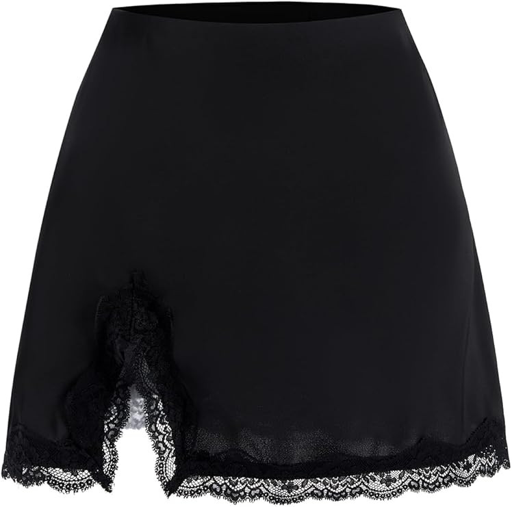 Women's Lace Satin Mini Skirt Elegant High Waisted Bodycon Going Out Skirts | Amazon (US)