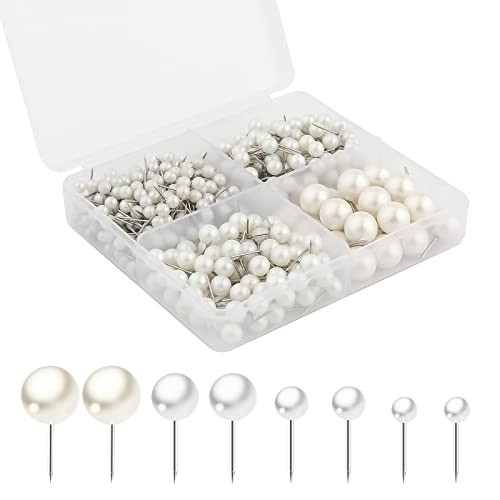 AIEX 525pcs Round Head Pins, 4/5/6/10mm Diameter Plastic Pushpins with Steel Points Thumb Tacks Decorative Pearl Head Map Push Pins for Cork Board Bulletin Board Wall | Amazon (US)