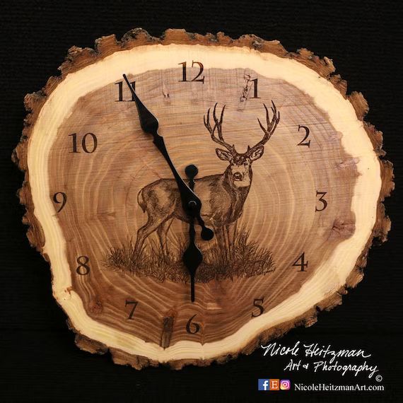 Mule Deer Clock deer hunting art Engraved Wood Clock hunting gift Wildlife art Father's Day gift ... | Etsy (US)