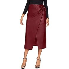 SweatyRocks Women's Elegant High Waist Knot Side Wrap PU Leather Midi Skirt | Amazon (US)
