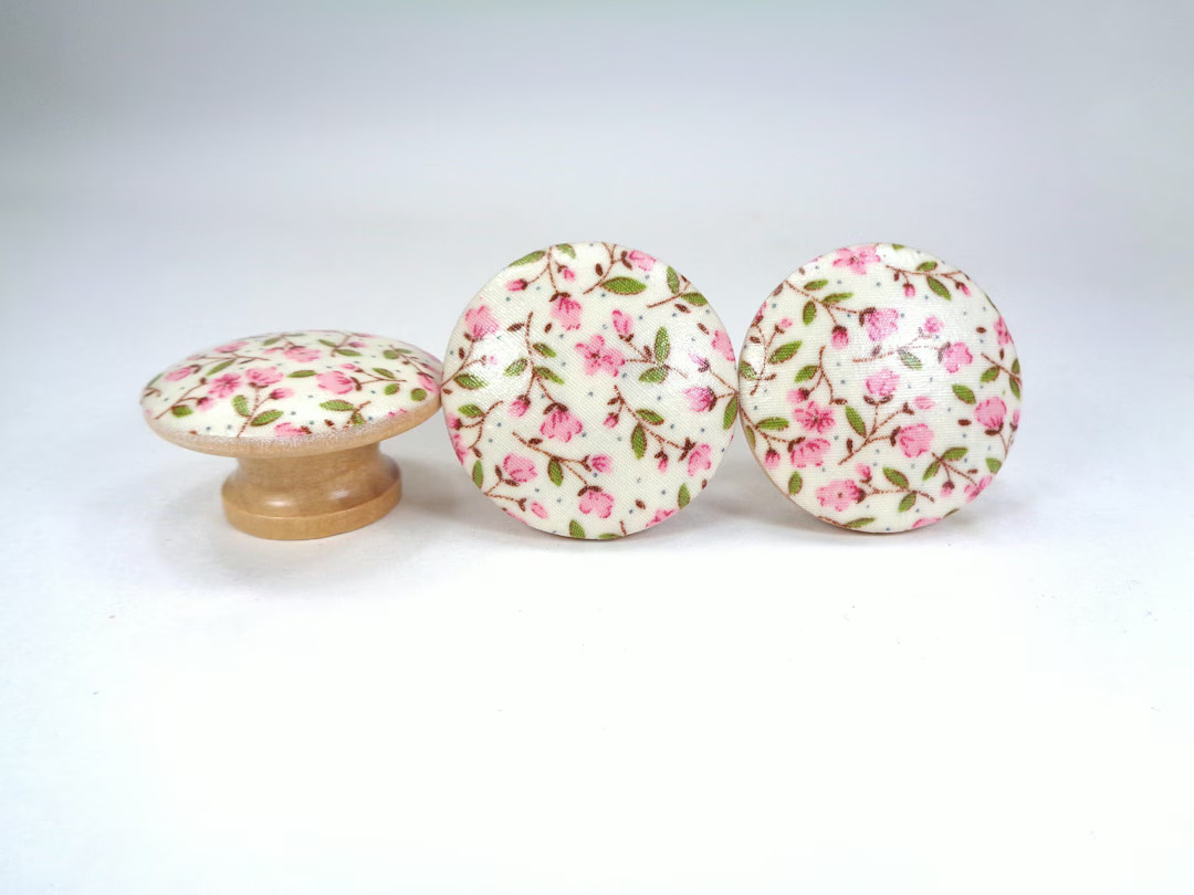 Pink Floral Fabric Drawer Knobs: Calico Ditsy Decor - Etsy | Etsy (US)