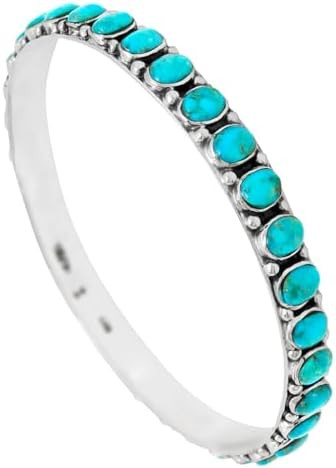 Stackable 925 Sterling Silver Bangle Bracelet Genuine Gemstones & Gemstones | Amazon (US)