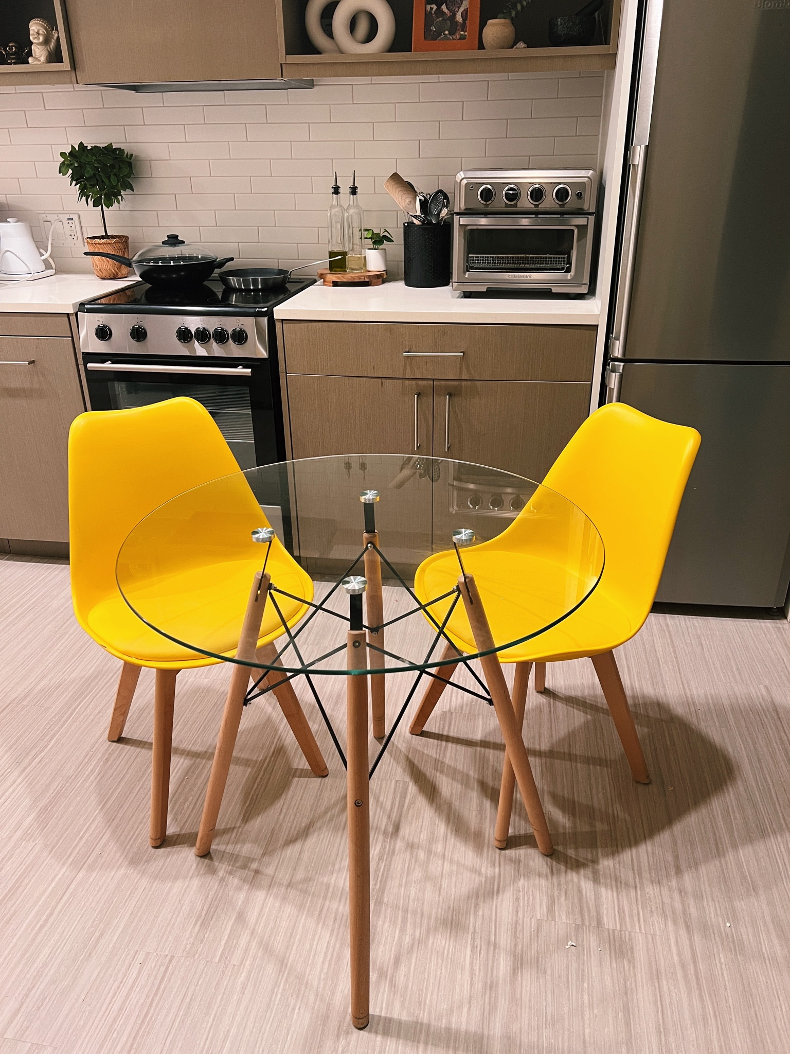 Brighten up your dining space with a pop of color ✨ 

Amazon Home, Glass dinner table, Glass dining table, dining set, mid century modern, yellow dining chairs, aesthetic dining room, trendy kitchen, mid century aesthetic, small spaces, small apartment ideas, small apartment dining

#LTKfamily #LTKFind #LTKhome
