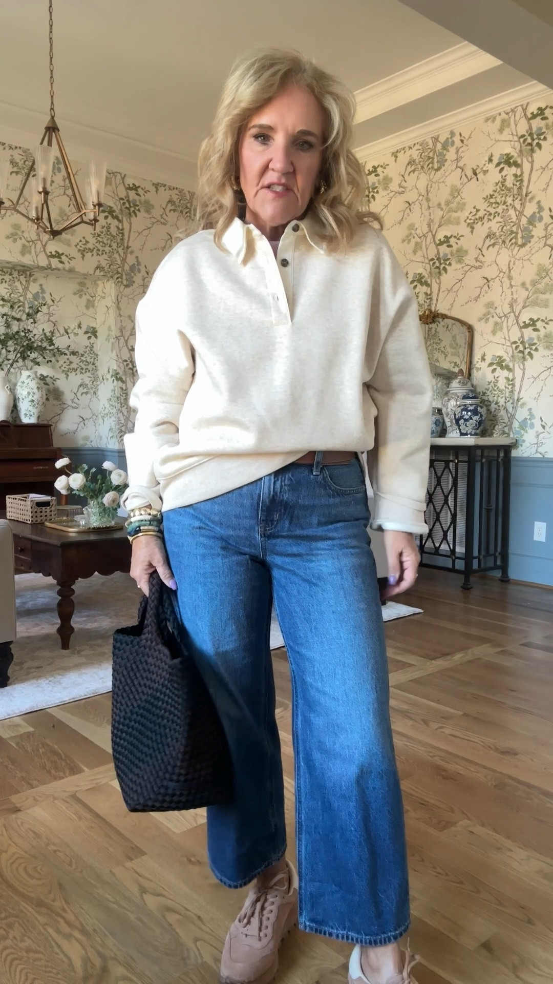 Sneak peek of content load loading for tomorrow. I have a J.Crew factory Hal for you and it’s all so so good
Plaid barn, jacket, size medium petite 
Wide leg jeans, size 29 petite 
Oversized, collared sweatshirt, size medium 
Pink short sleeve T-shirt, size medium 
Suede lug soul sneakers tts 

30% off my bracelets code NANETTE30
Fall outfit  fall jacket, barn jacket

#LTKSaleAlert #LTKSeasonal #LTKOver40