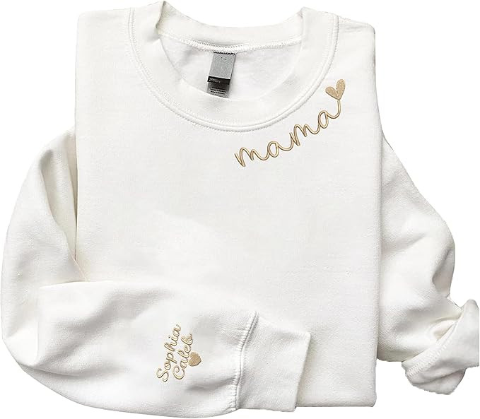 GiveSmiles Personalized Mama Embroidered Sweatshirts & Hoodie, Custom Kids Name On Sleeve, Gifts ... | Amazon (US)