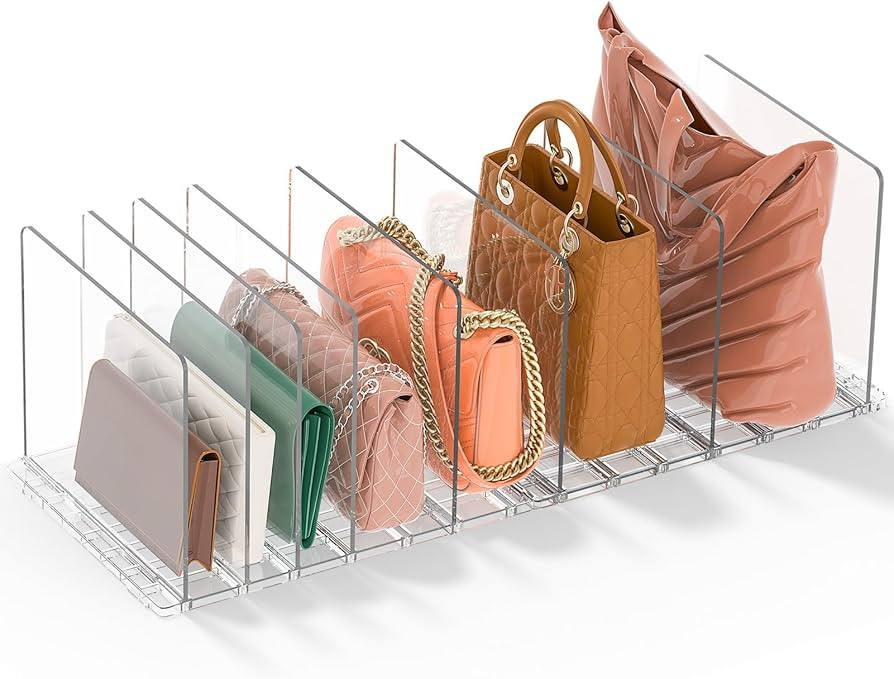 GoMaihe Bag & Purse Organizer for Closet: Adjustable Clear Handbag Storage Shelf - Plastic Clutch... | Amazon (US)