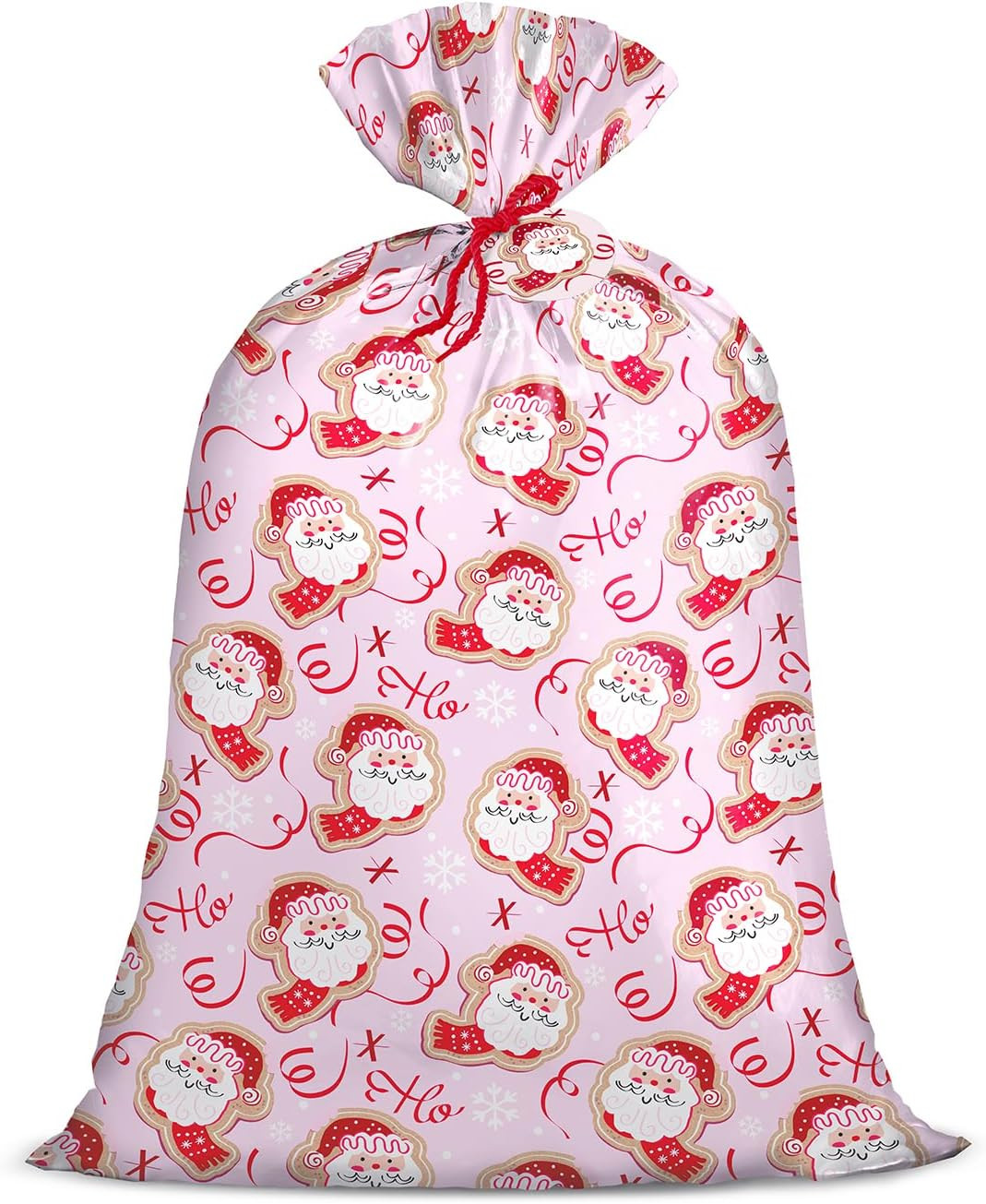 Loveinside Jumbo Large Pink Plastic Gift Bag, Christmas Santa Claus, Snowflakes and Ribbons Desig... | Amazon (US)
