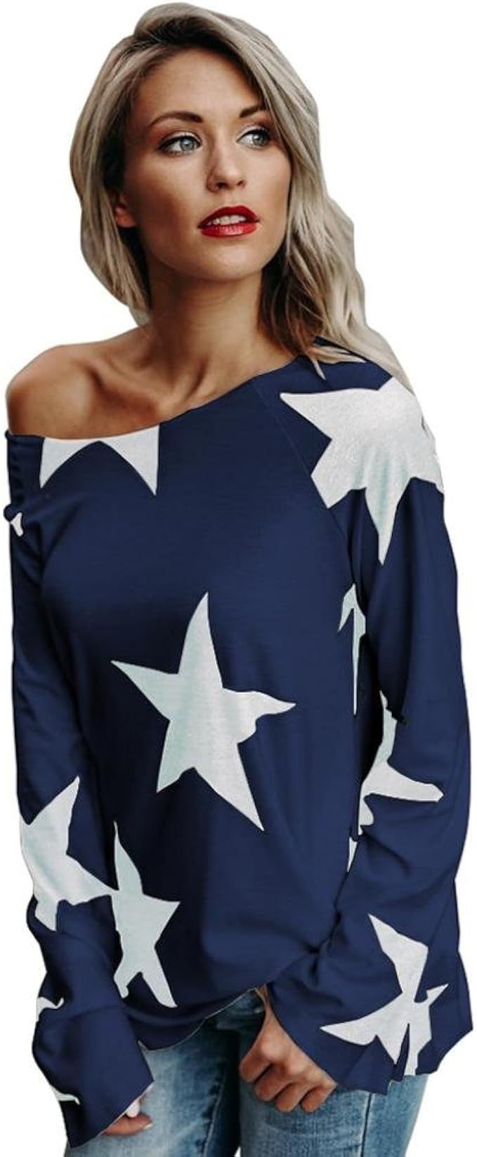CUCUHAM Women Girl Strapless Star Sweatshirt Long Sleeve Crop Jumper Pullover Tops | Amazon (US)