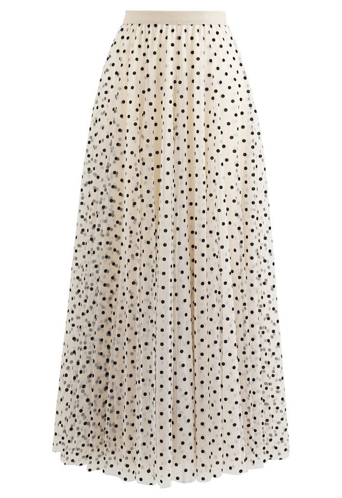 My Secret Garden Tulle Maxi Skirt in Cream Dots for Romantic Brunches & Evening Plans | Chicwish