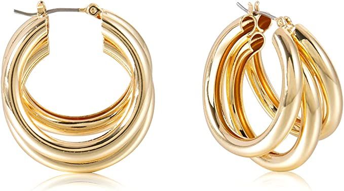 Gold Plated Metal Earrings for Women Chunky gold Hoop Earrings Delicate Ear Jewelry Earring for W... | Amazon (US)