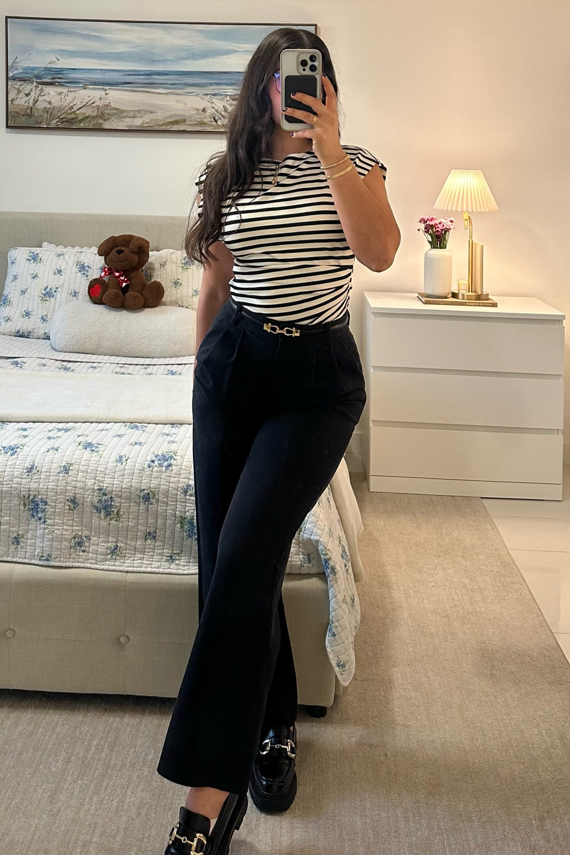 9-5 corporate outfit inspo! got this new top at H&M and she’s funky but so comfy. fave wide leg pants (worth the $$$) & I HATE belts but these adjustable ones are so classy! 

#LTKworkwear #LTKstyletip #LTKU