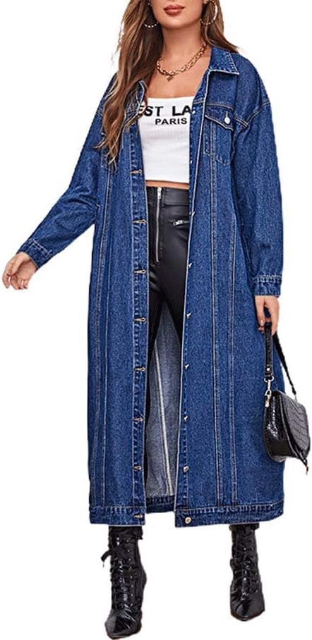 chouyatou Women's Fashion Spring Button Down Midi Long Denim Jean Jacket Trench Coat | Amazon (US)