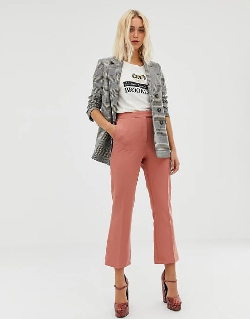 Miss Selfridge cropped pants with kick flare in pink | ASOS US
