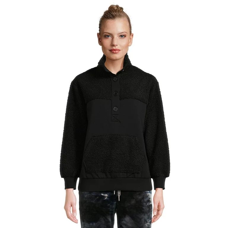 Time and Tru Women's French Terry and Faux Sherpa Pullover Top, Sizes XS-XXXL | Walmart (US)