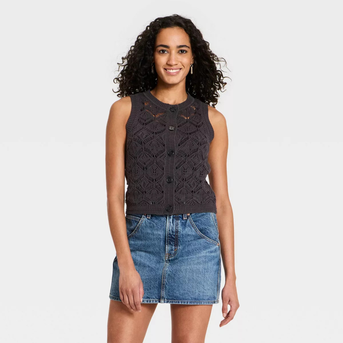 Women's Openwork Sweater Vest - Universal Thread™ Charcoal Gray XS | Target